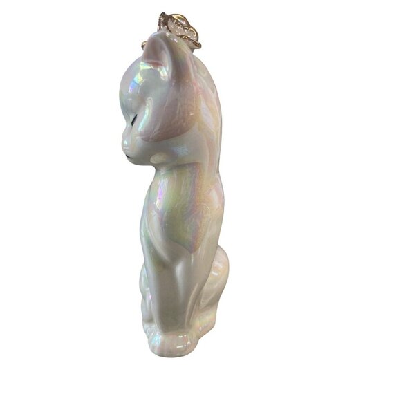 Vintage Ceramic Cat Figurine Lusterware Iridescent Finish Gold Crown Headpiece - Picture 6 of 9